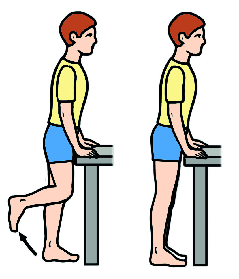 Image showing how to do this exercise;



Make sure you do not lean forwards. Stand with your feet hip width apart. Gently bend your operated knee bringing your foot towards your bottom. Hold for a few seconds and slowly lower.