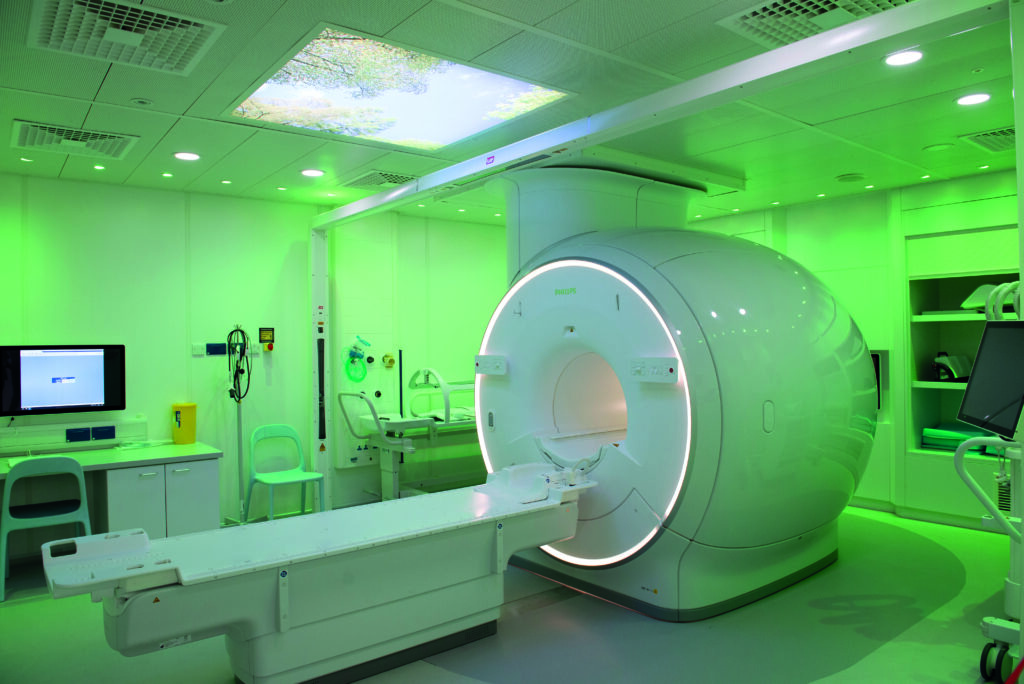 A photograph showing an MRI scanner.