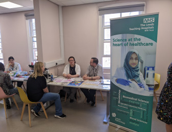 people sat at pathology virtual open day