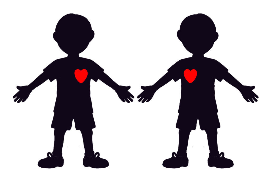 Picture showing hearts on different side in children