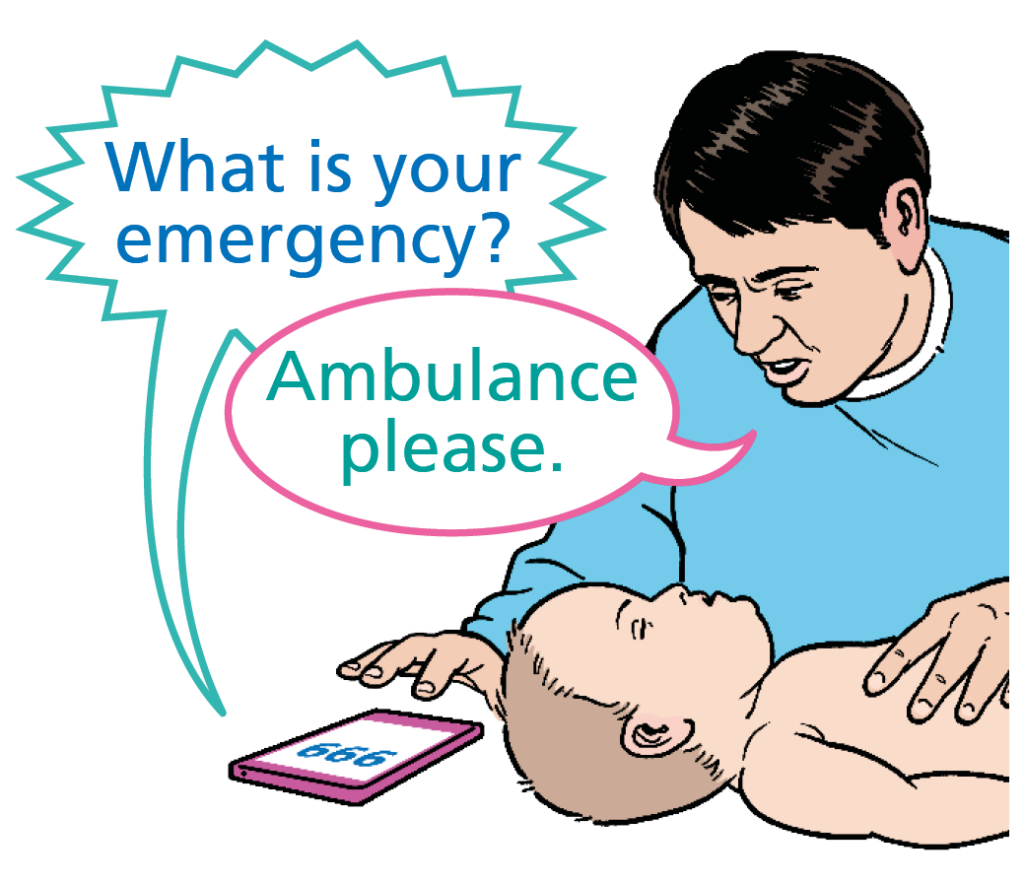 An adult shouting for help before ringing 999.