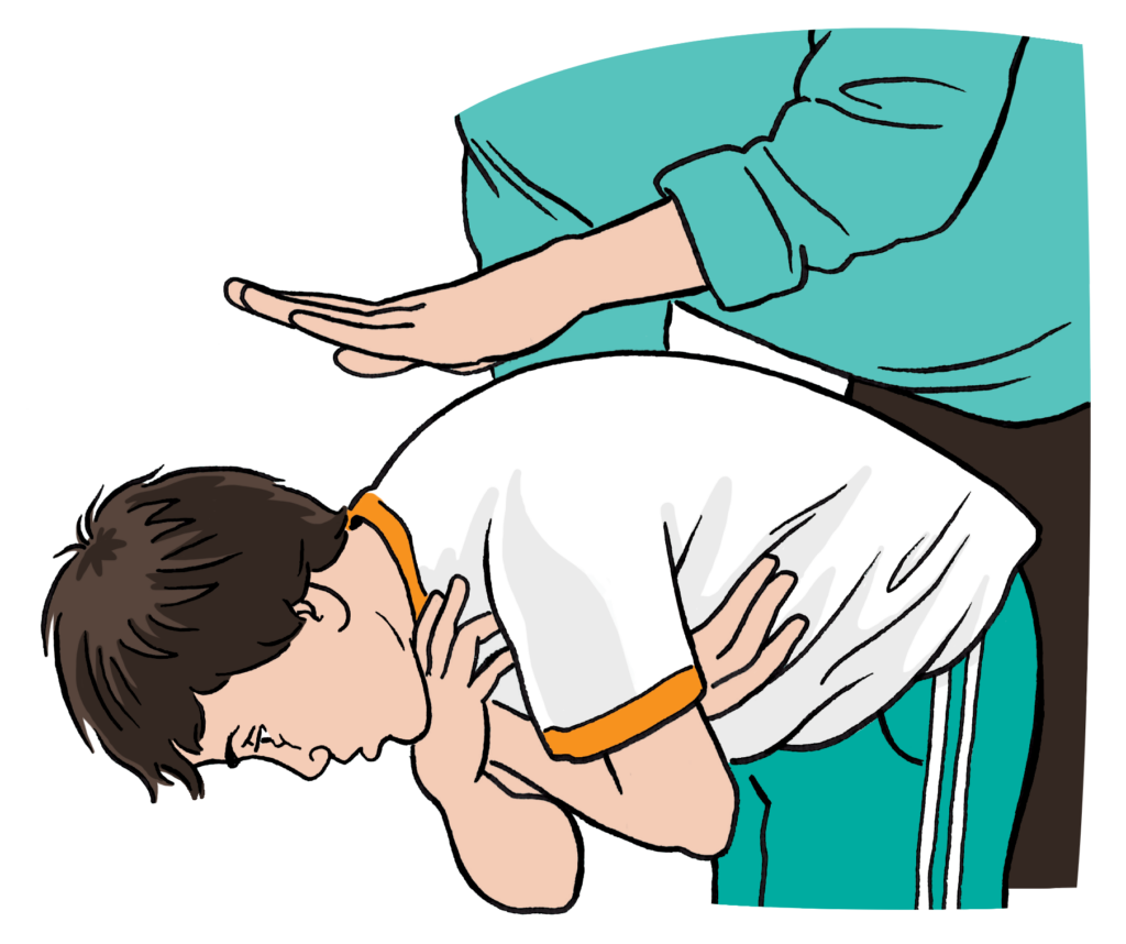 An adult delivering up to 5 back blows.