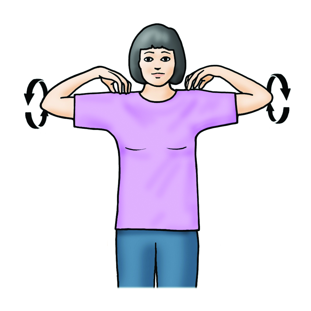 Illustration of a person with their arms out and elbows bent making circular motions with their arms