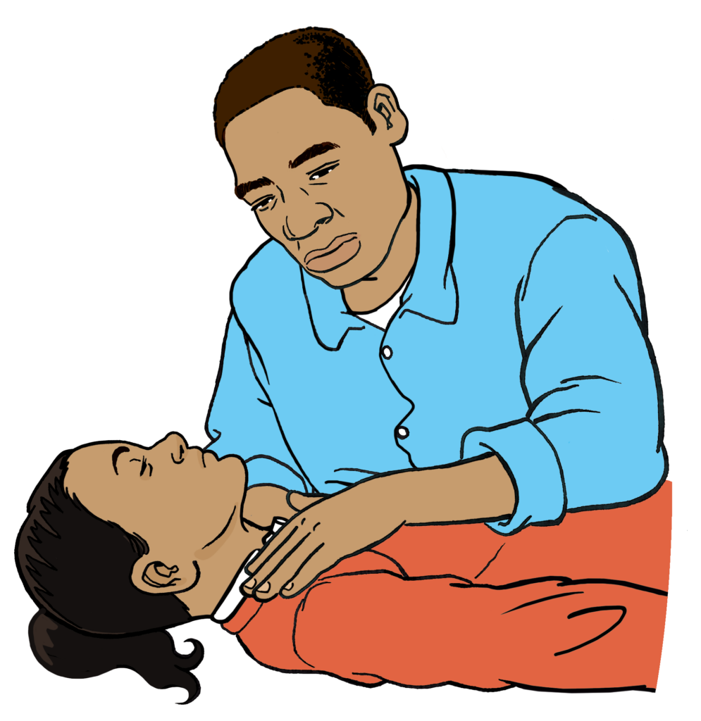 An adult checking for a tube obstruction. 