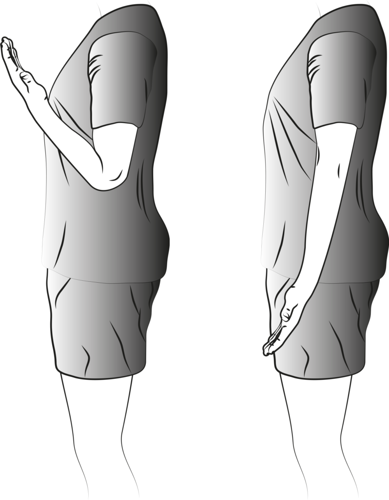 Illustrations showing the elbow bend & straighten exercise.