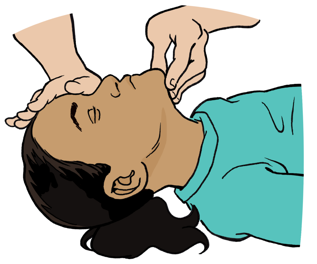 An adult putting the tip of nose pointing to ceiling.