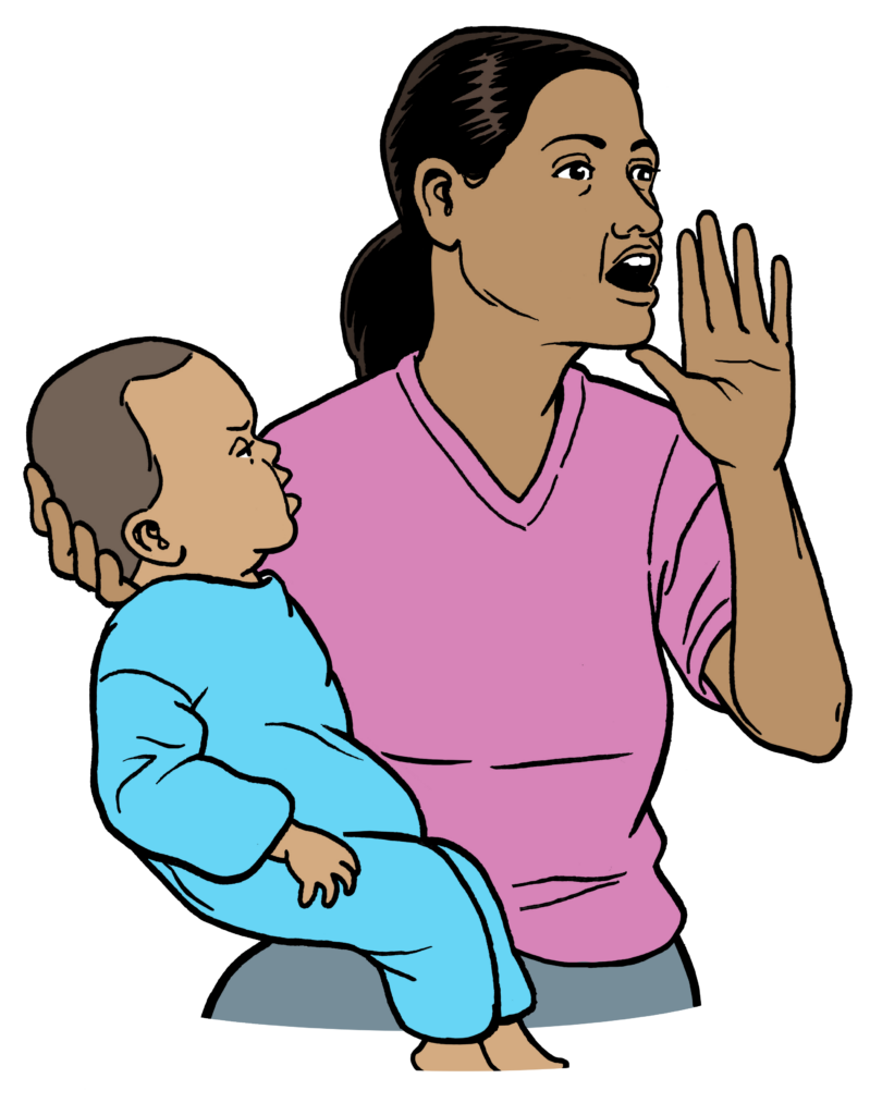 An adult shouting for help before calling 999.