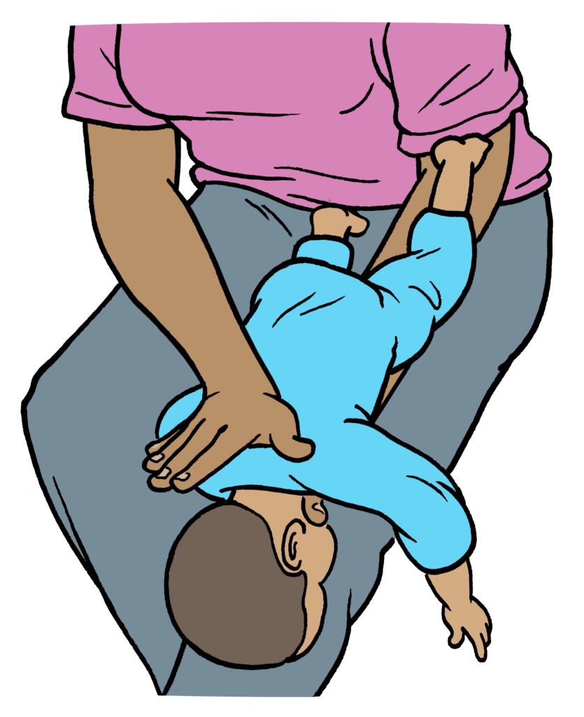 An adult delivering up to 5 back blows.