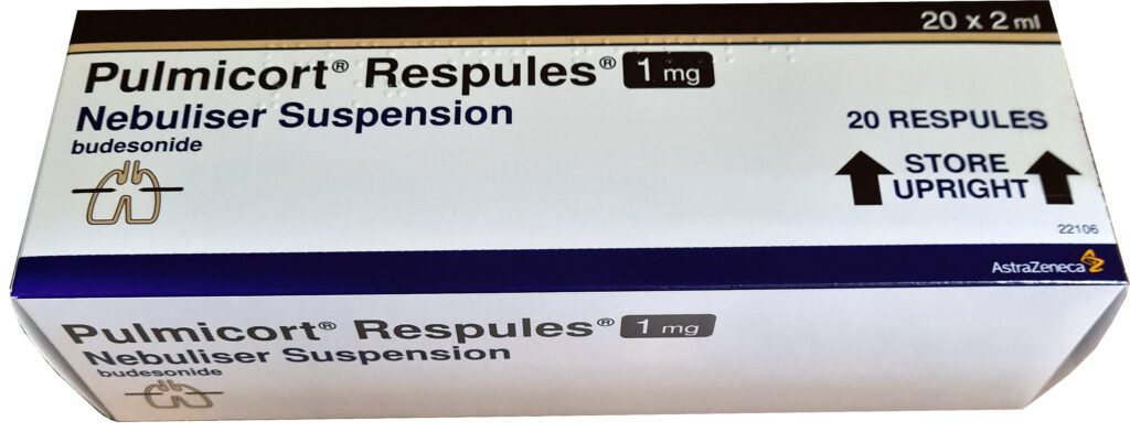 An image of a Budesonide (Pulmicort&reg;) box.