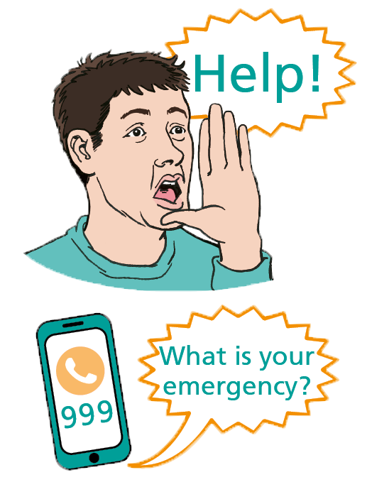 An adult shouting for help before calling 999.