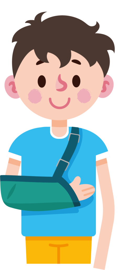 A patient with a polyester sling on his arm.