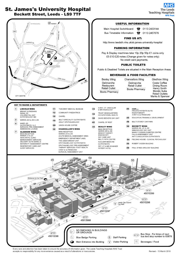 An image showing a map of St. James's University Hospital