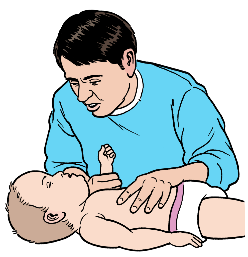 An adult stimulating the baby into a response.