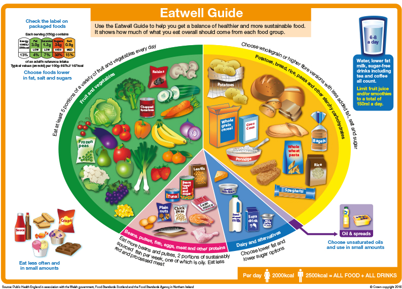 Diagram of the public health england eatwell food and drink guide