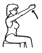 Illustration of a person sat with their arm outstreatched forward raising it above their head
