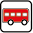 Red bus on a white square background represents.

