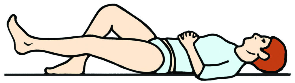 Illustration showing the sit and brace your knee exercise.
Sit and brace your knee as in the first exercise. Keeping your leg straight raise the leg a few centimetres into the air. Keep your toes pointing upwards. Lower slowly. Repeat until the muscle feels tired.