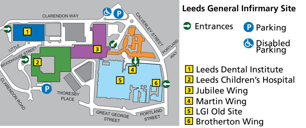 Map showing the location of the Leeds Dental Institute.