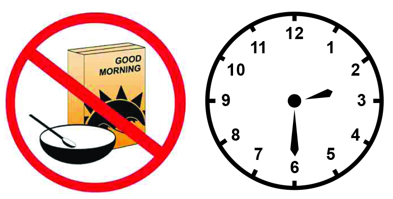 Image illustrating that the patient should not have any food after 07:30 am.