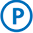 Blue letter P on a white circular background represents.

