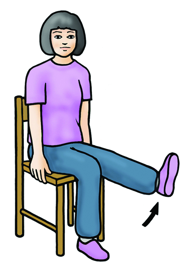 Illustration of a person sat in a chair doing leg exercises