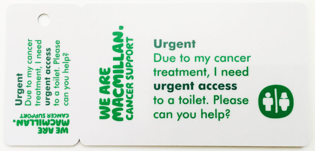 A photograph of a Macmillan toilet card.