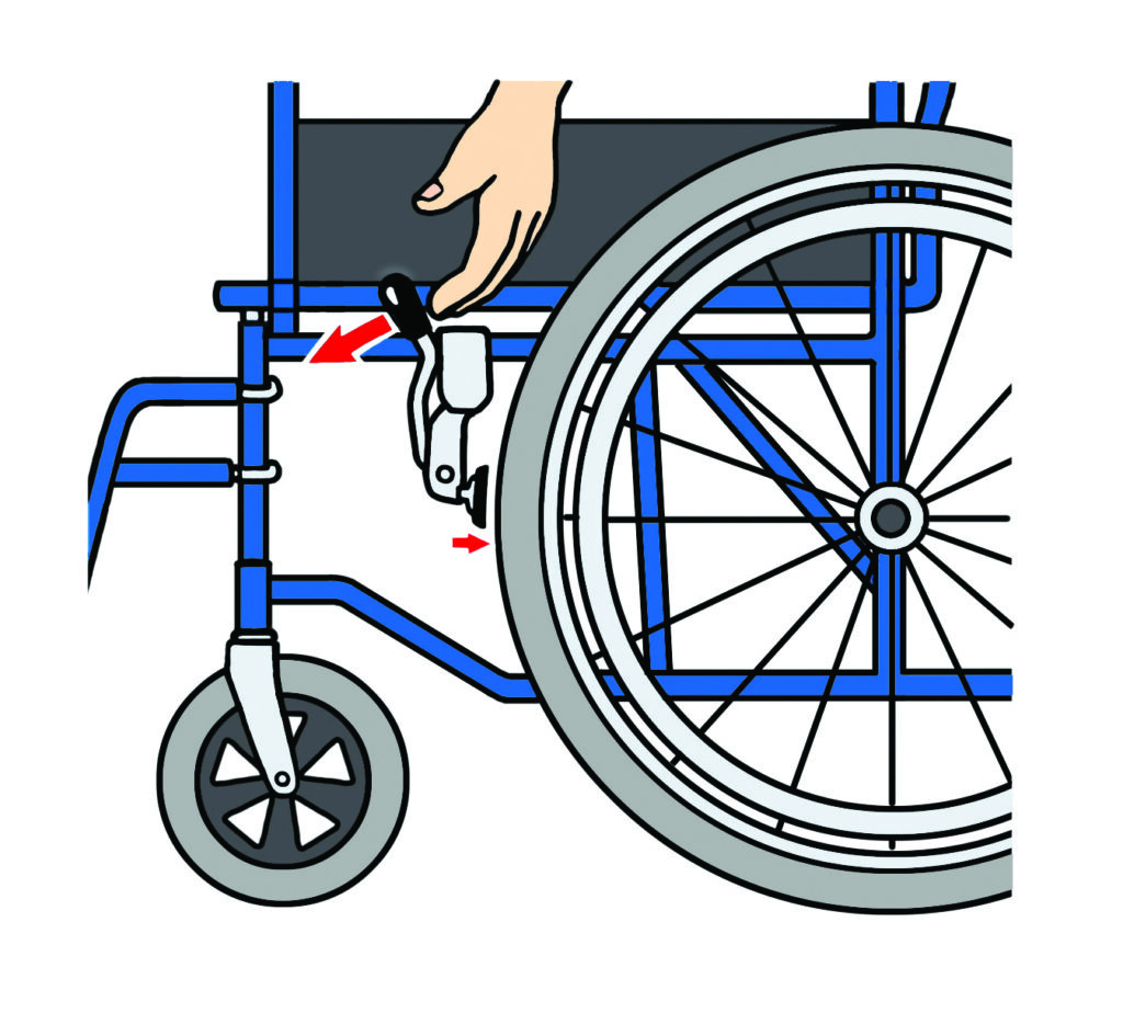 Illustration of a hand reaching for the break on a wheel chair