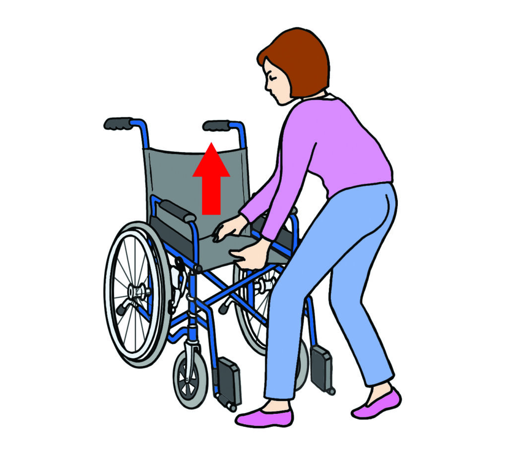 Illustration of a person lifting the middle seat of a wheel chair