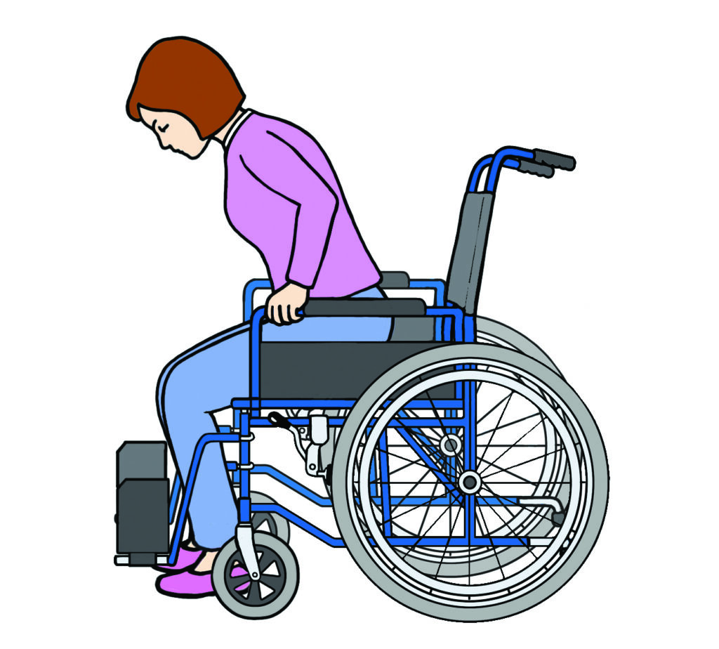 Illustration of a person sat in a wheel chair holding the sides to get up