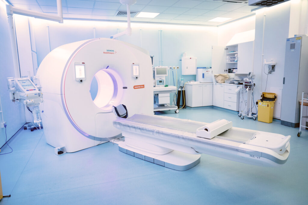 A photograph showing a CT scanner