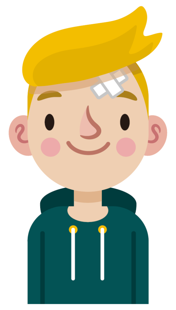 Picture shows a child with a plaster on his head