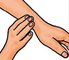 Illustration of a hand checking a wound site on the arm