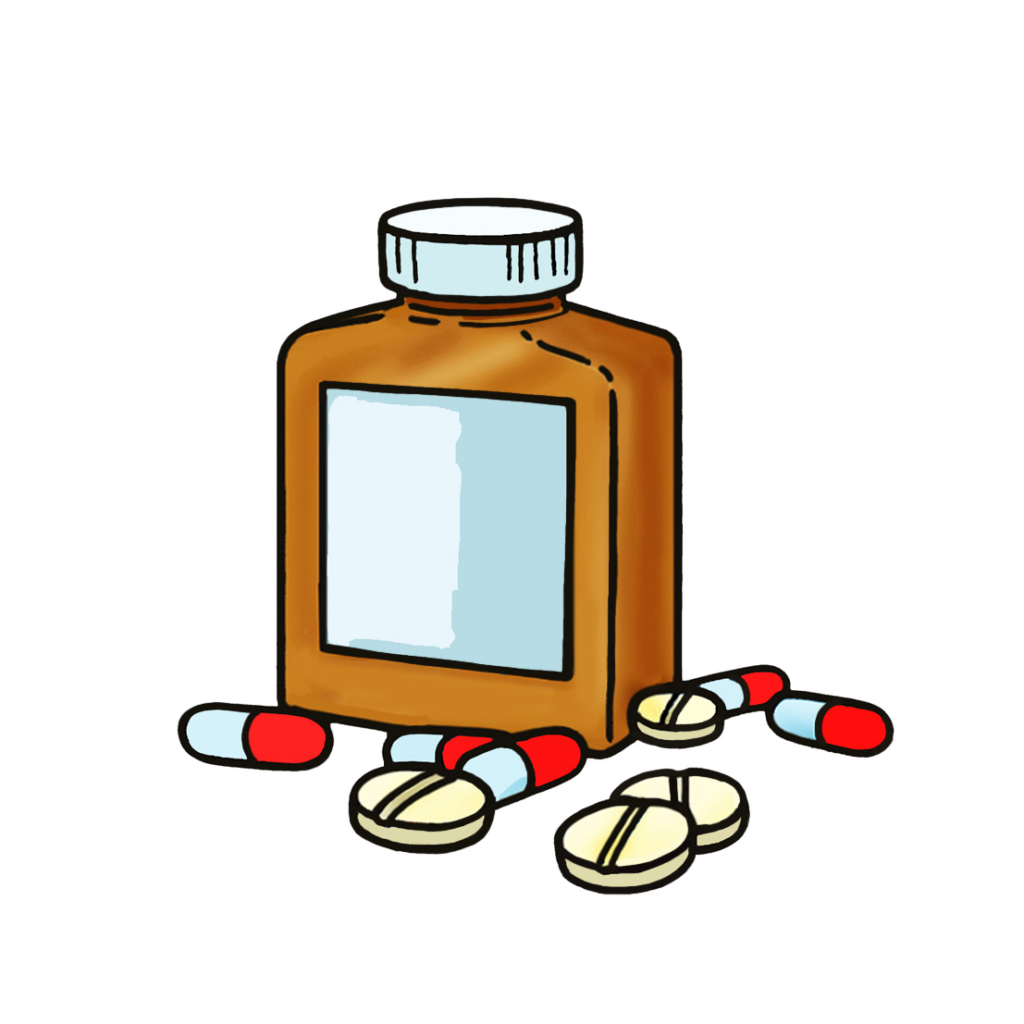 Picture of medicines and a medicine bottle