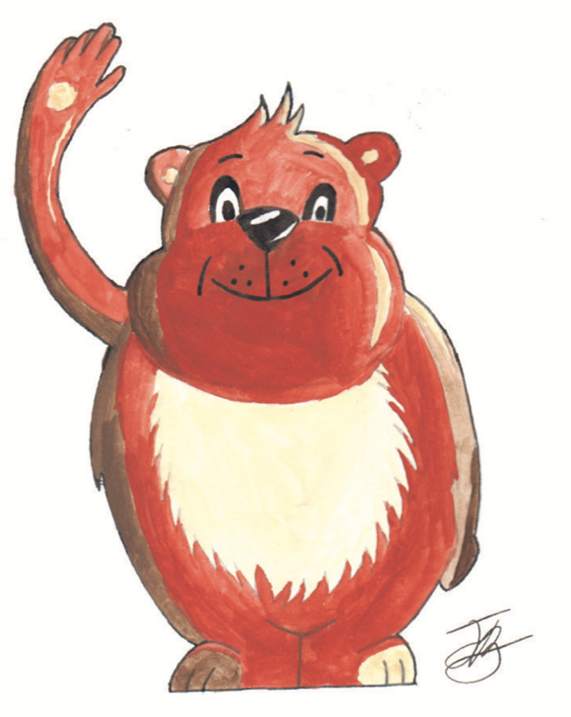 Fluffy the bear saying hello