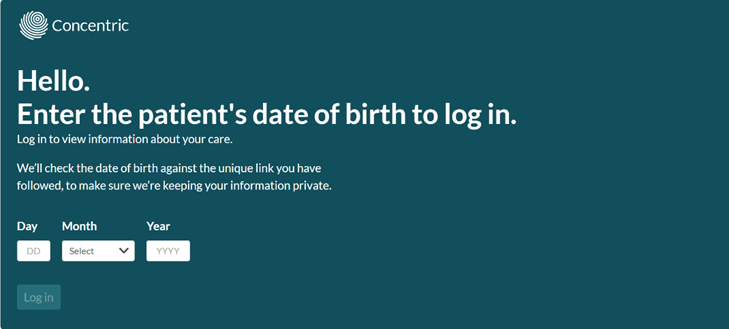 Example screen to enter date of birth in the digital consent system