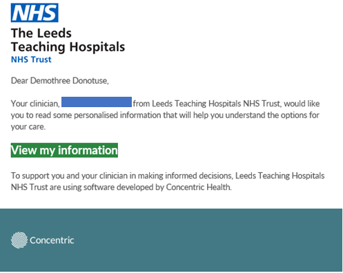 Example email invitation for the digital consent system