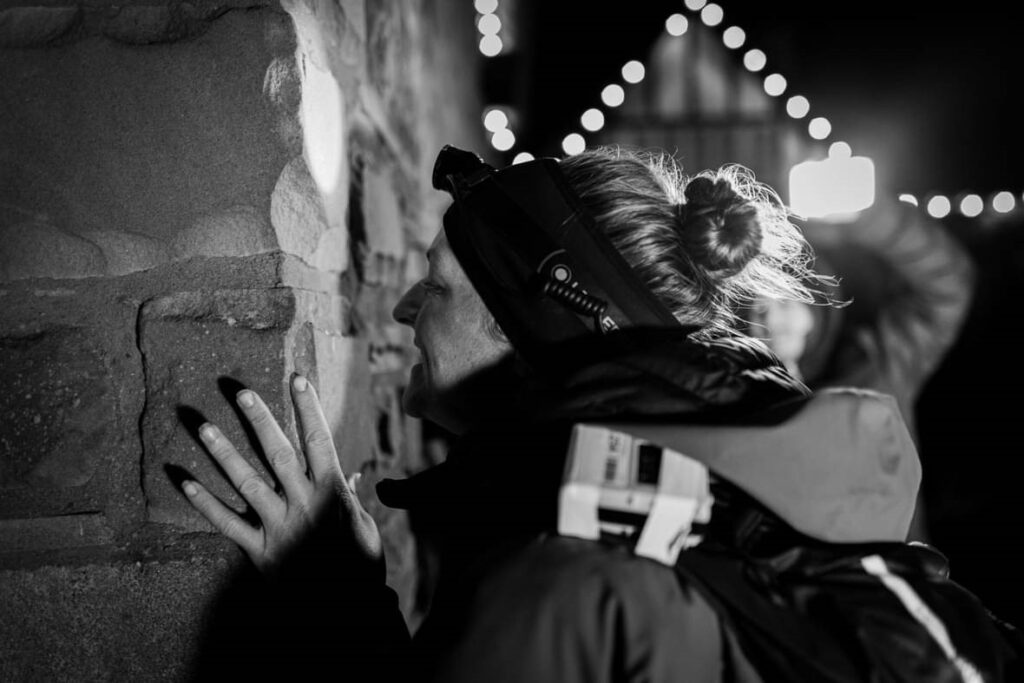 Mel touches the wall at the end of the Spine Race