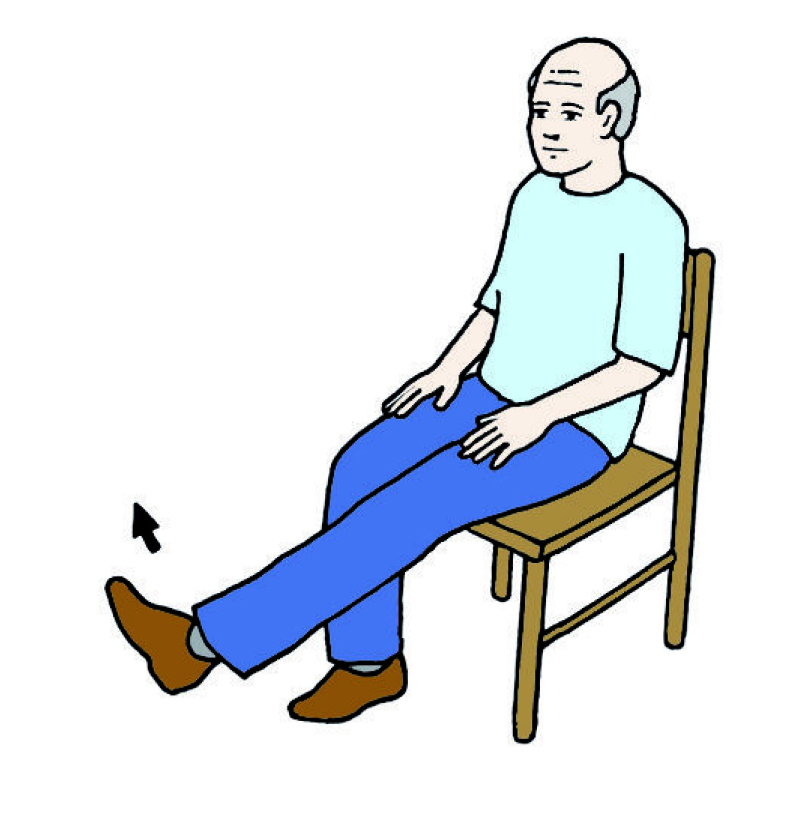 Illustration of the Leg extension exercise: 

Sit in a chair. Slowly straighten one leg then return to starting position. Repeat 10 times per leg, twice per day. 



In order to progress this exercise, try and hold your leg in the extended position for 5 -10 seconds. 