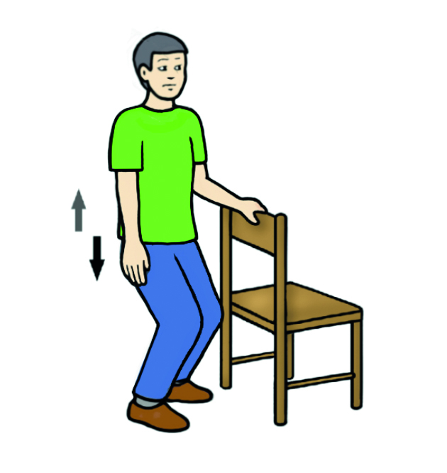 Image showing 'squats' exercise (Hold the back of a chair if you need to).