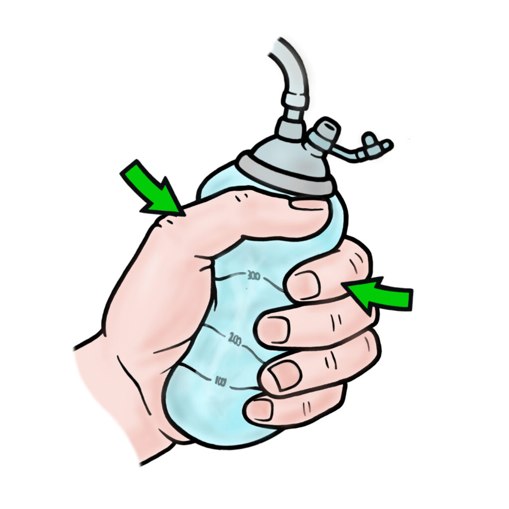 With one hand, squeeze the drain together, to reapply the suction.  
Do not let go at this point!