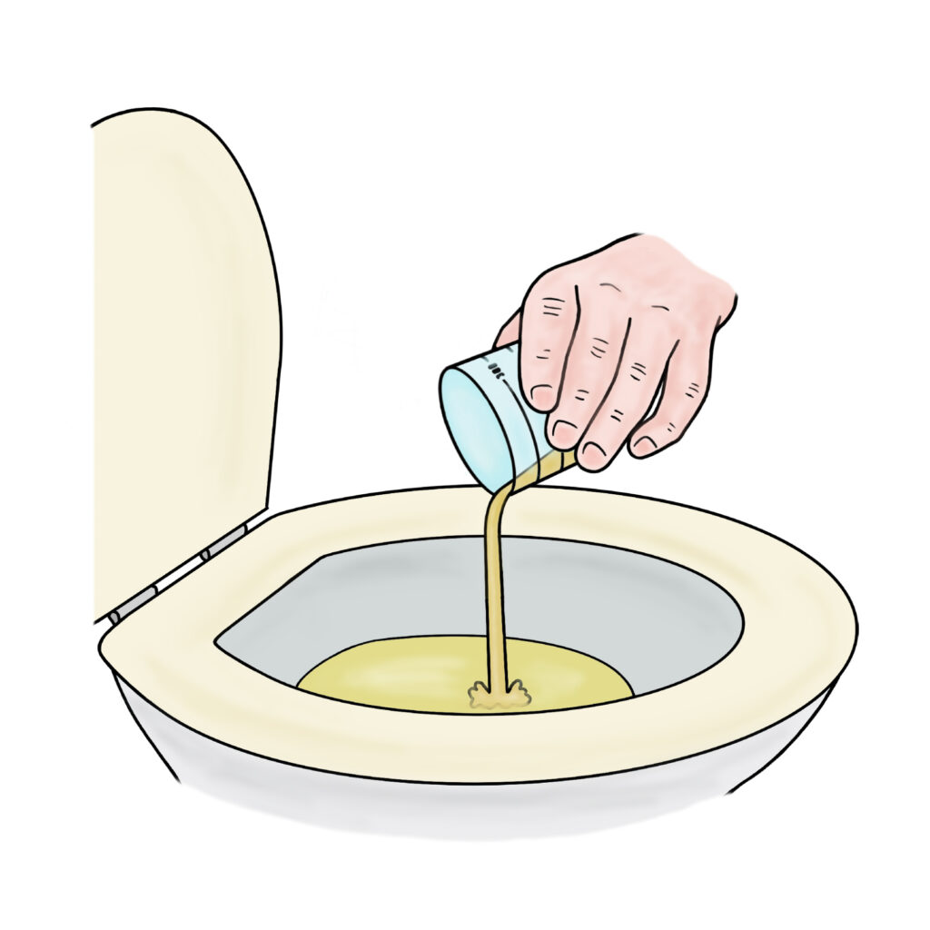 Empty the drain fluid into the toilet and flush away.