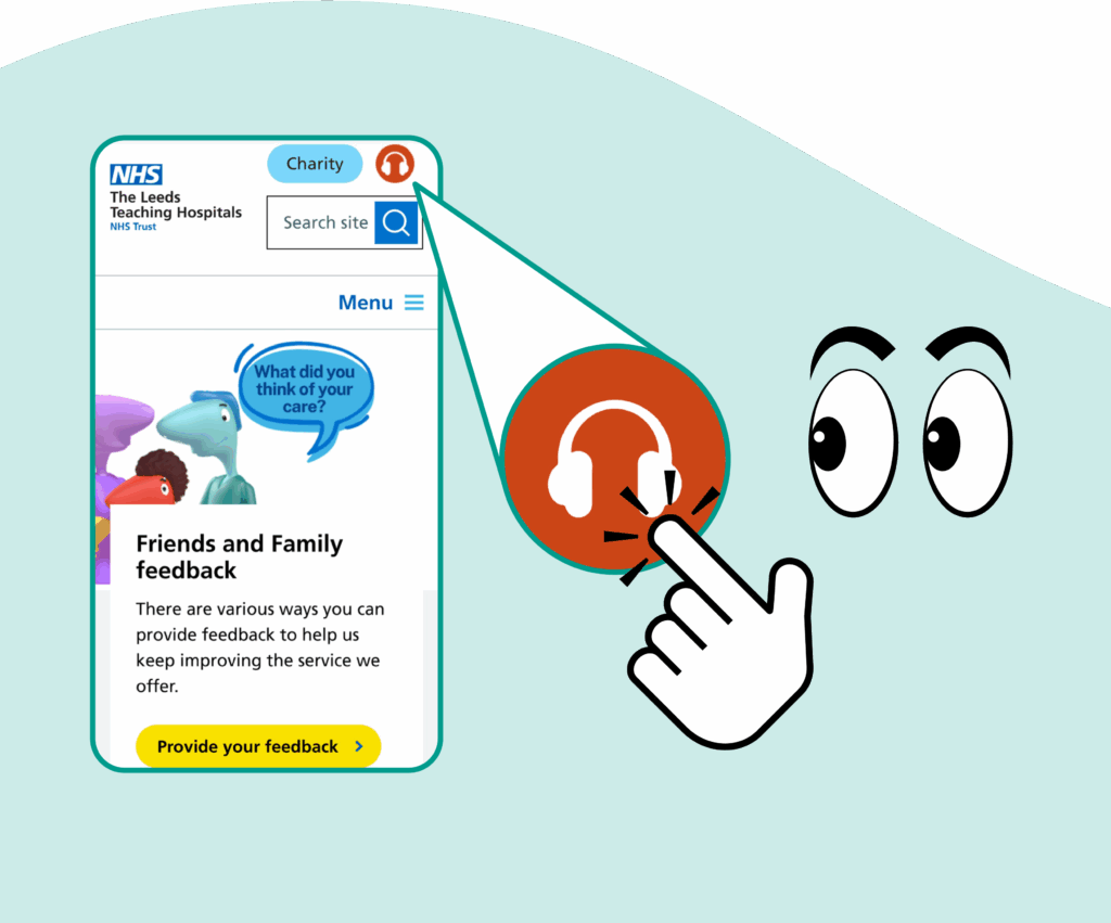 Tap the white and orange headphone symbol on the top right of the websites page.