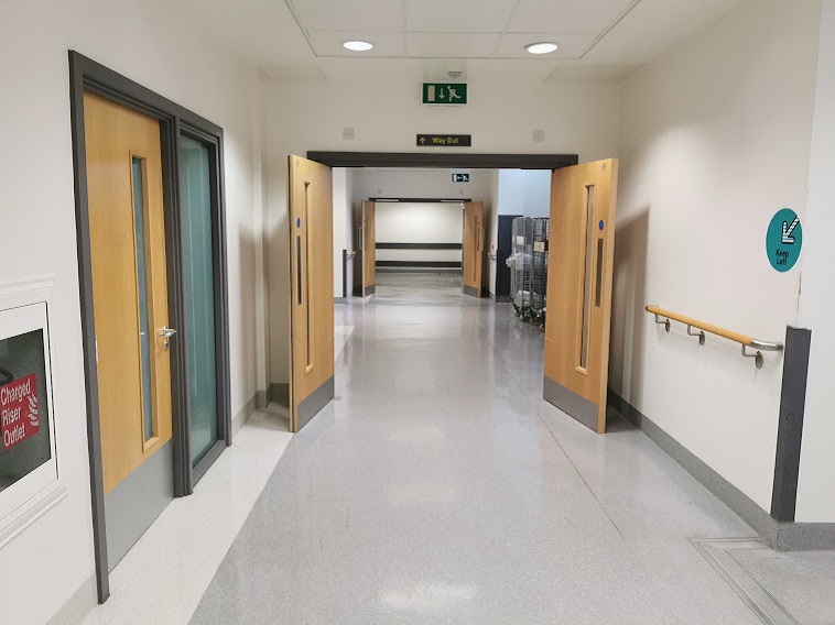 An image of the wards main double doors.