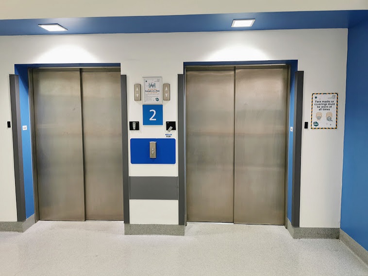 An image of the blue lifts.