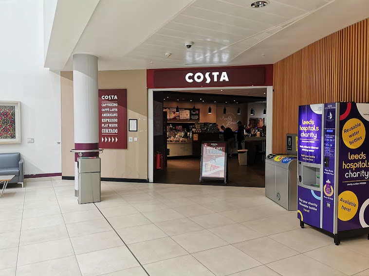 An image of the Costa cafe entrance.