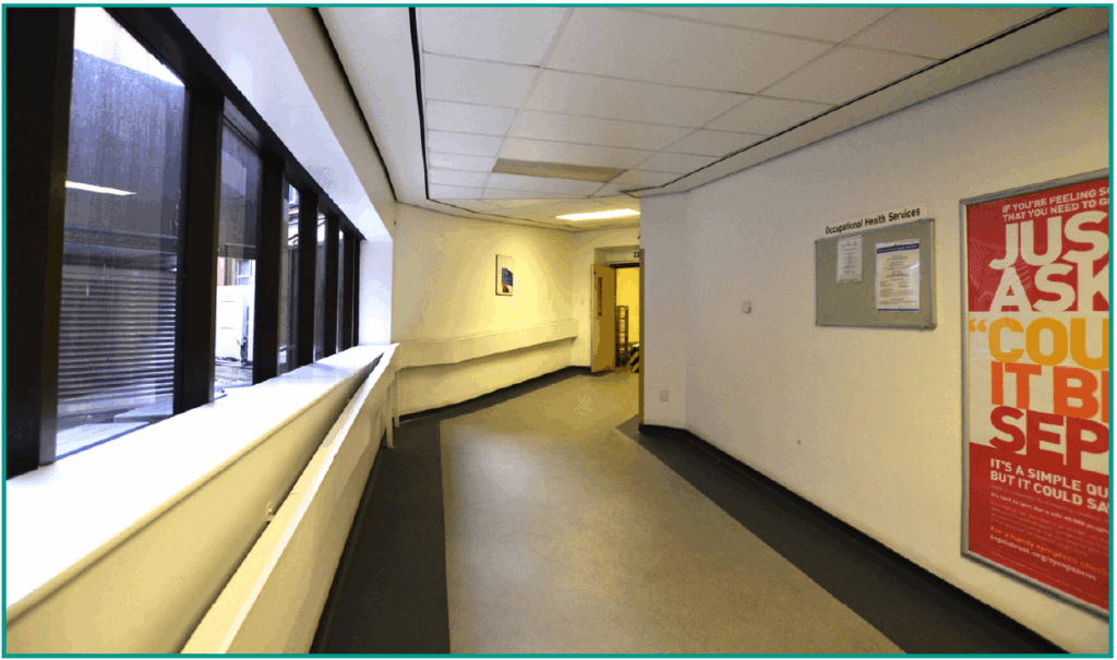 Bexley Route Inside From J42 or J43. Step 2. Follow the corridor as it curves and goes up a small incline.