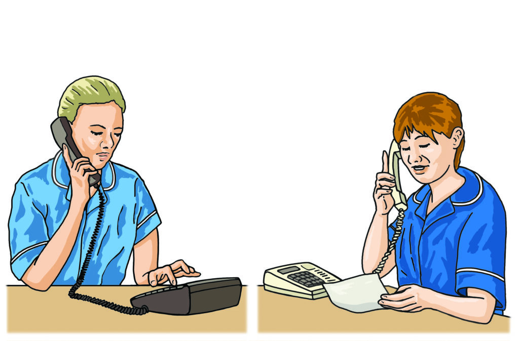 Illustration showing communication between your clinic and the fertility clinic to make your appointment.