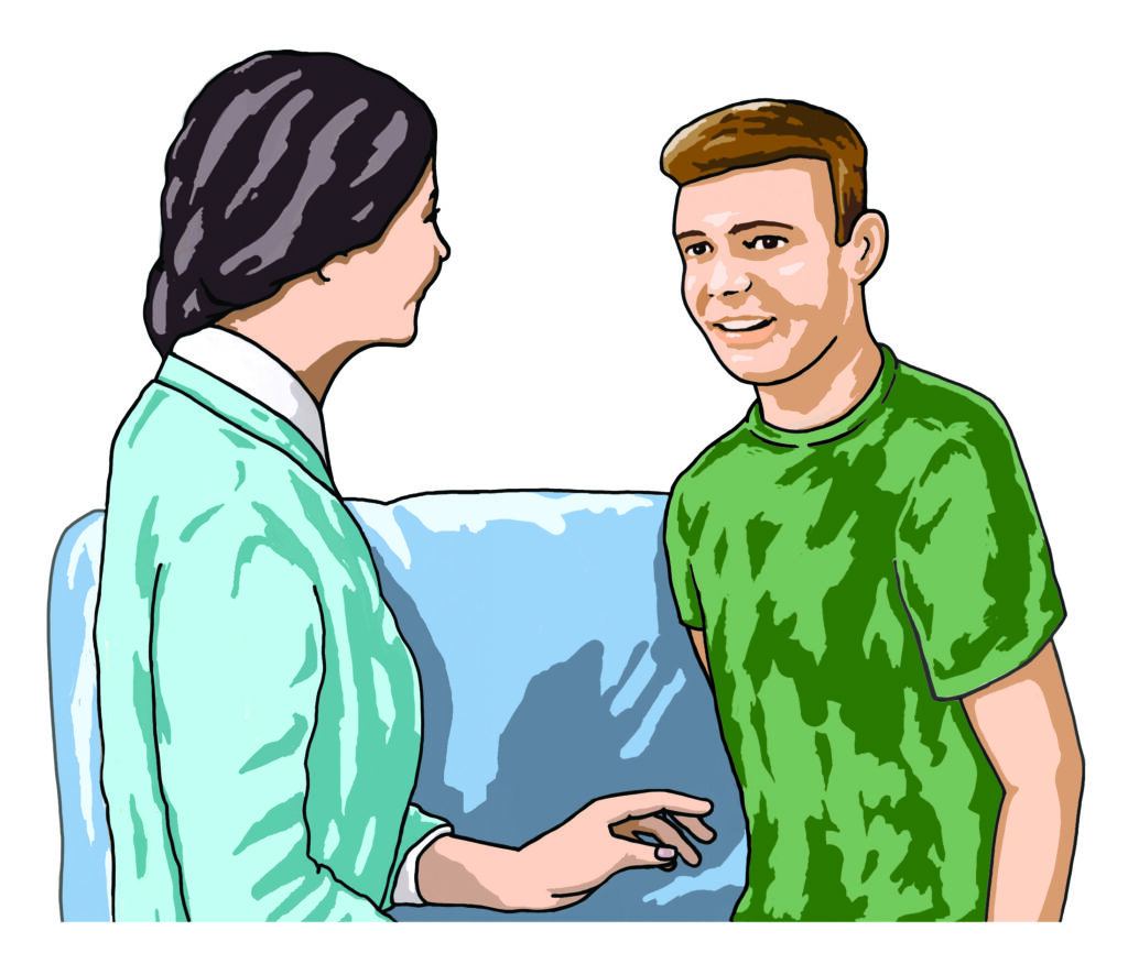 Illustration showing two people talking.