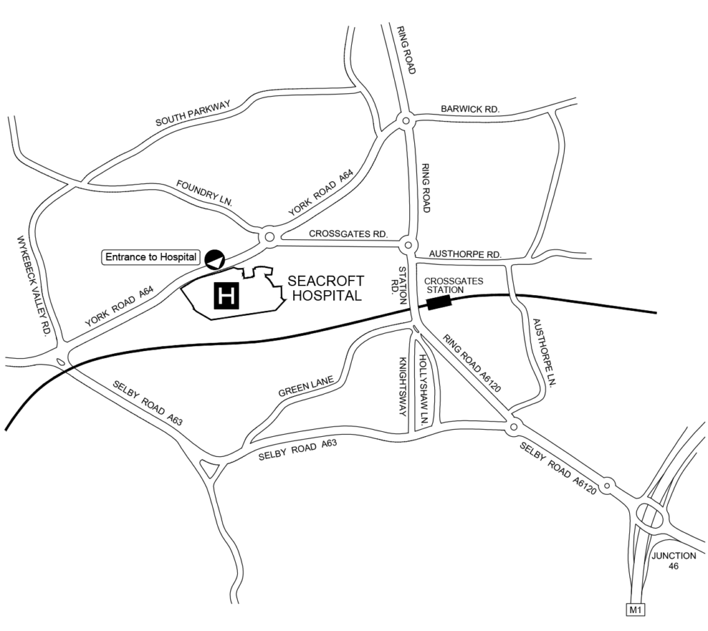 Road map showing the location of Seacroft Hospital