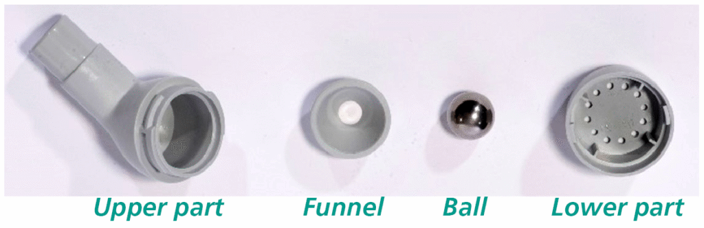The picture shows the different parts of a PARI O-PEP before assembly